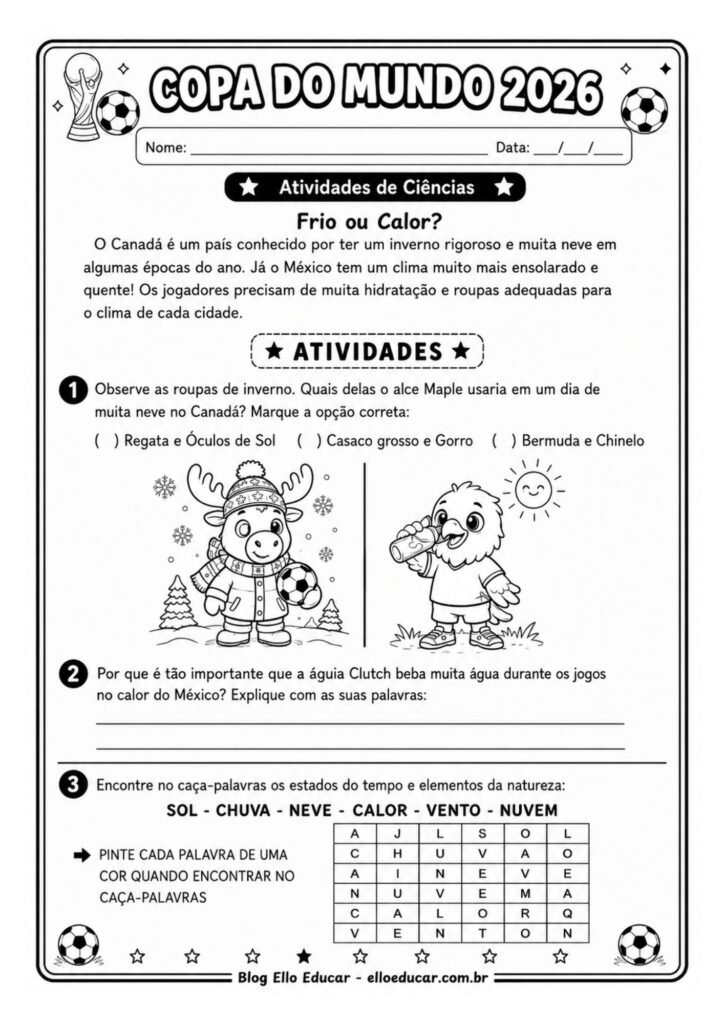Atividades da Copa do Mundo 3° ano