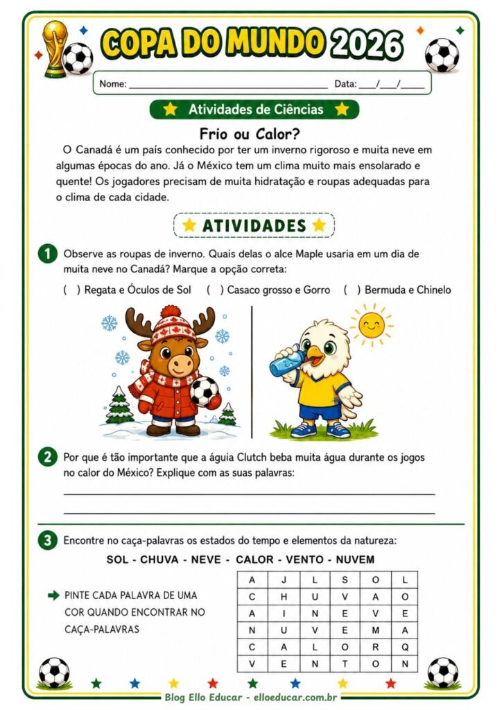 Atividades da Copa do Mundo 3° ano