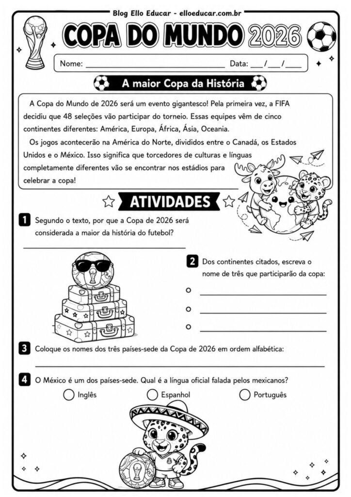 Atividades da Copa do Mundo 4° ano