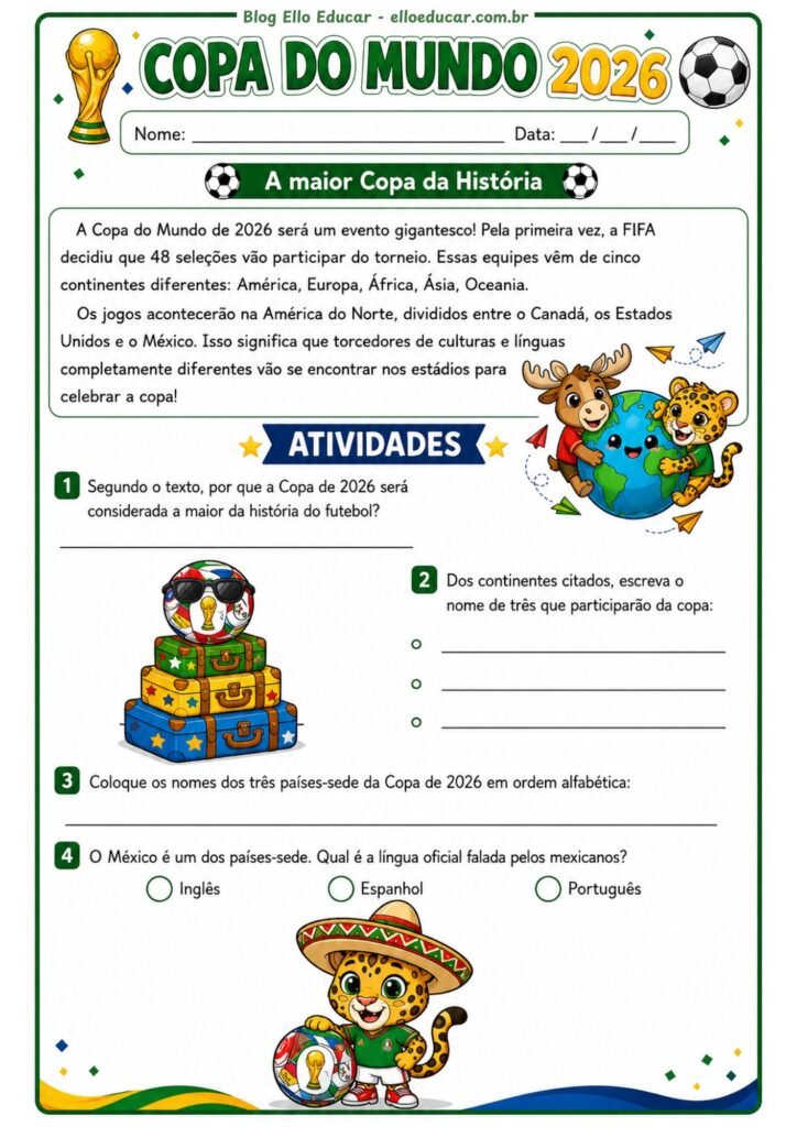 Atividades da Copa do Mundo 4° ano
