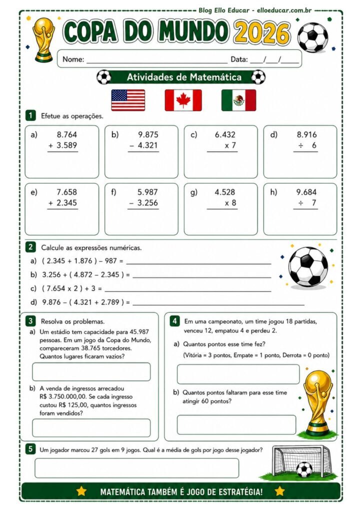 Atividades da Copa do Mundo 5° ano.
