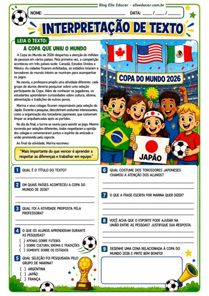 Atividades da Copa do Mundo 5° ano.