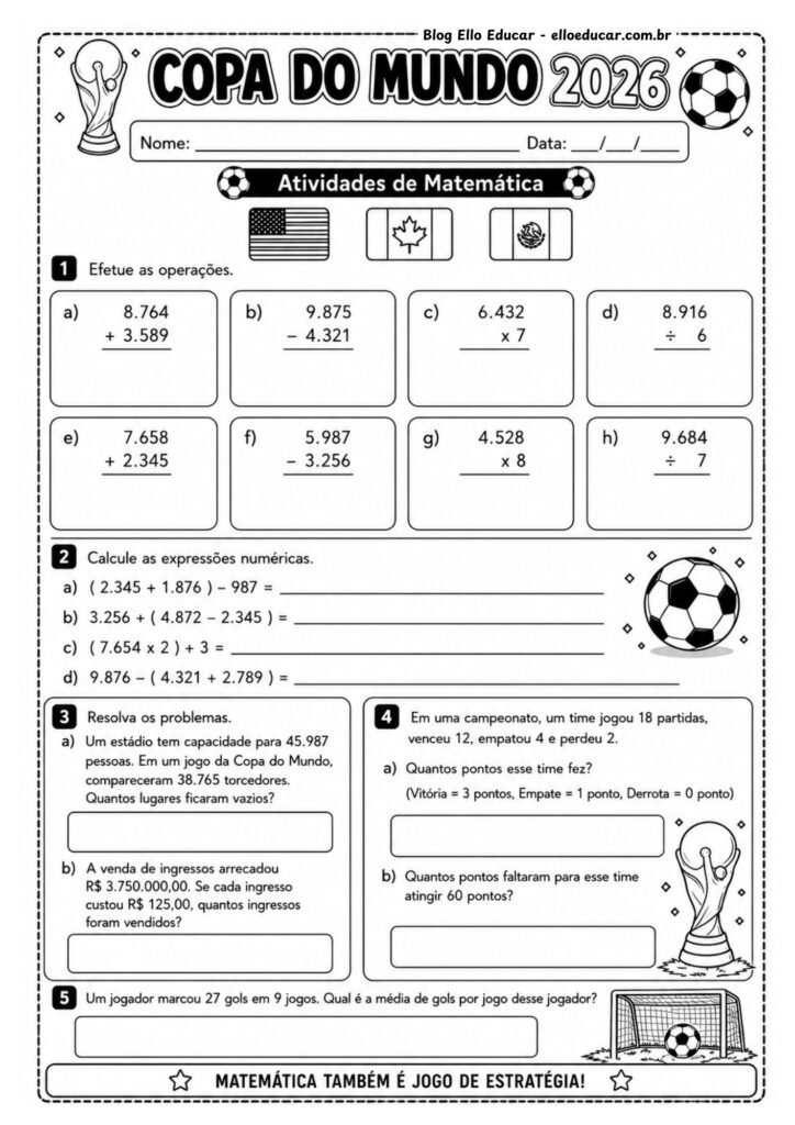 Atividades da Copa do Mundo 5° ano.