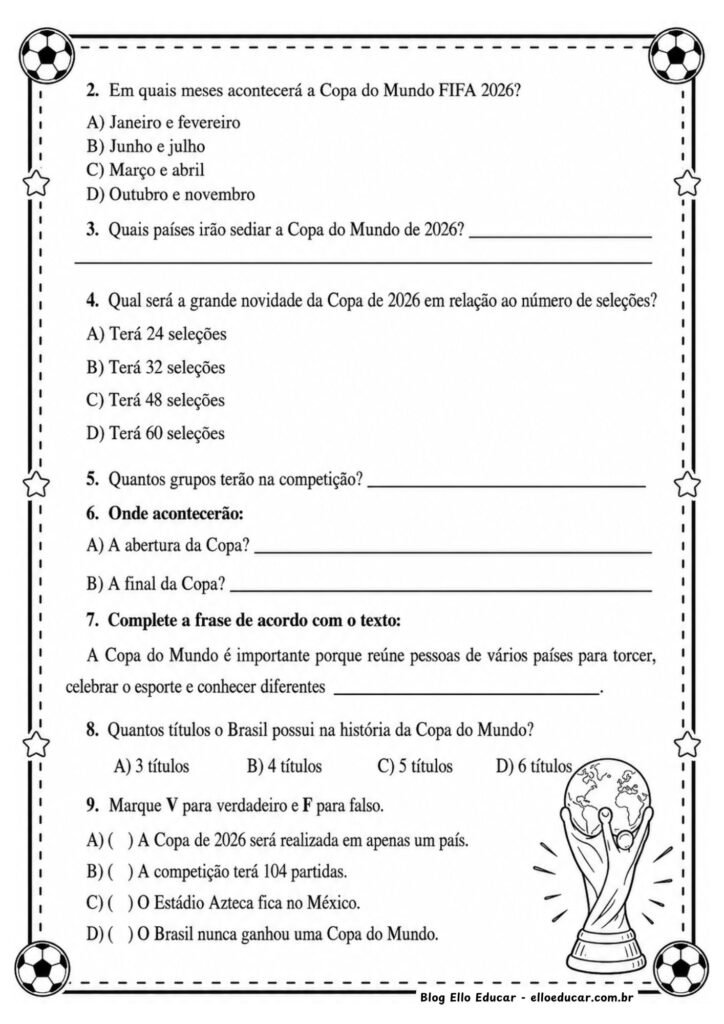 Atividade da Copa do Mundo 5° e 6° ano.