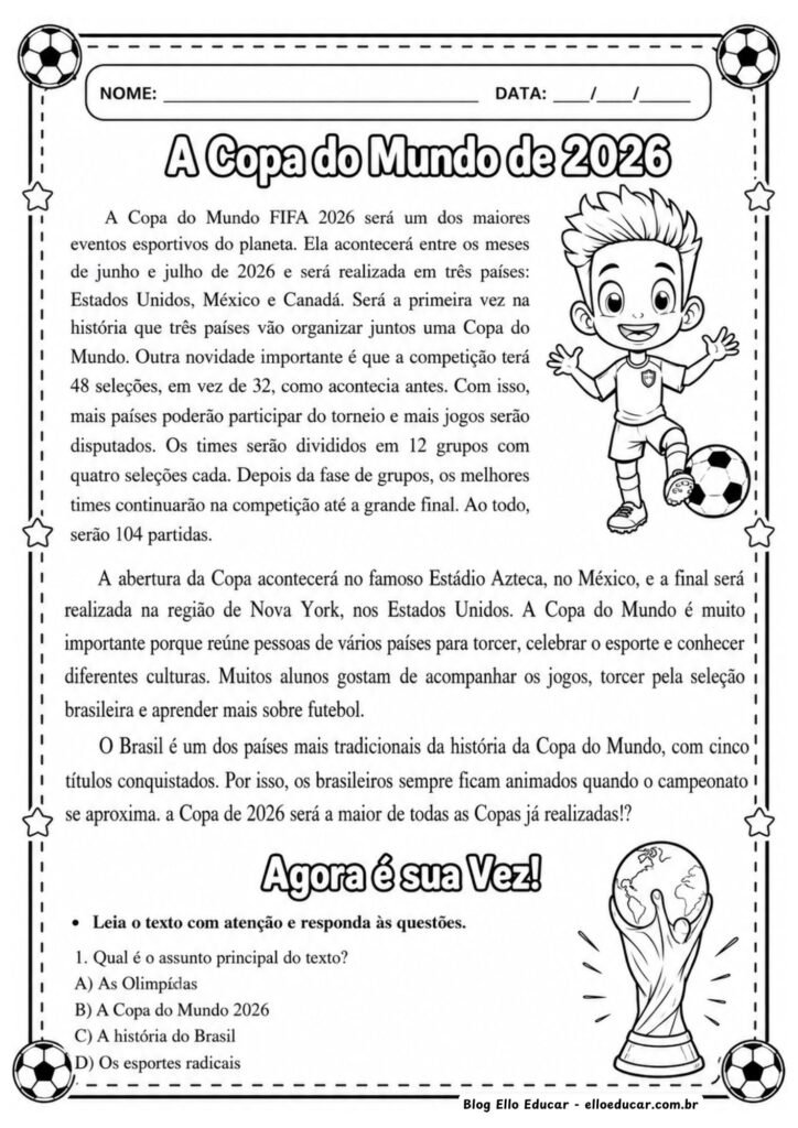 Atividade da Copa do Mundo 5° e 6° ano.