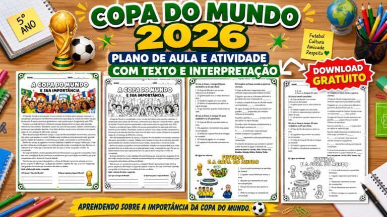 Atividades da Copa do Mundo com texto e interpretação