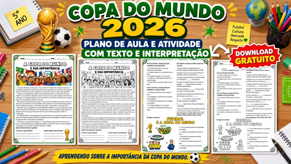 Atividades da Copa do Mundo com texto e interpretação