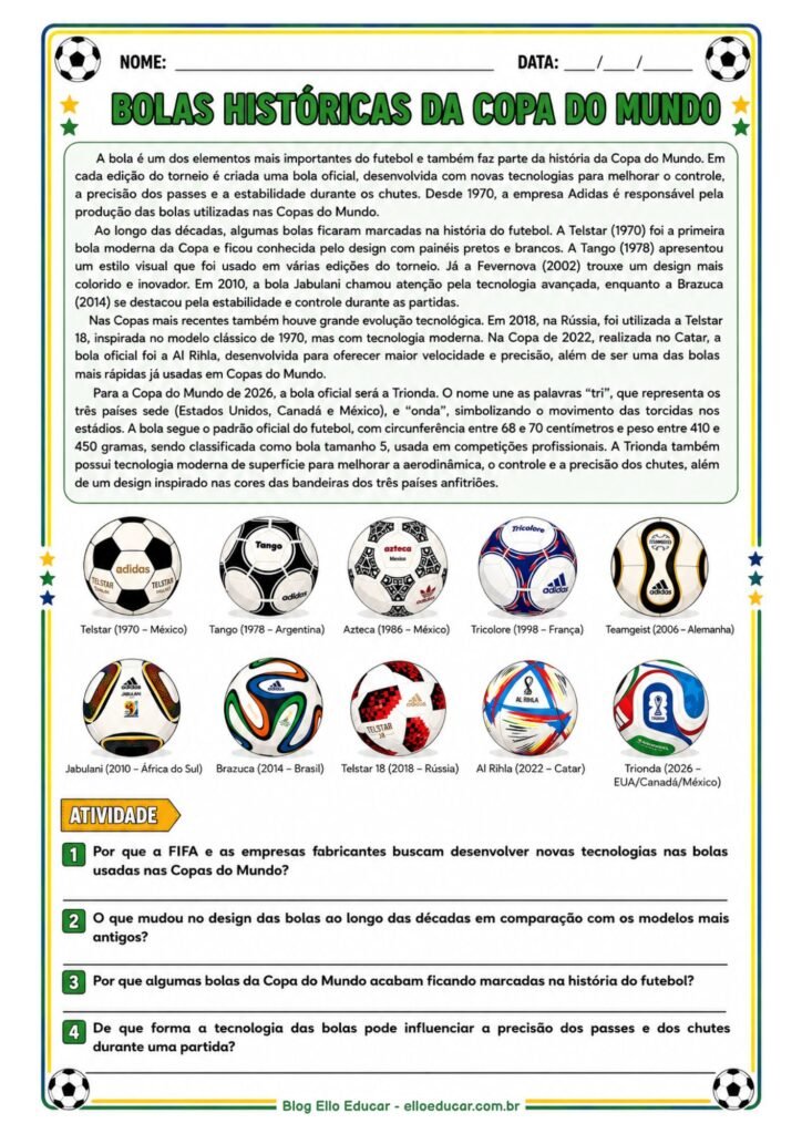 Atividades da Copa do Mundo para imprimir