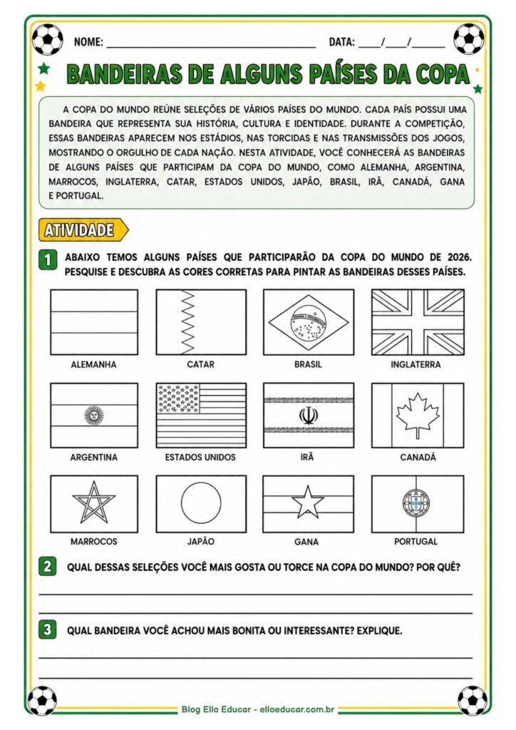 Atividades da Copa do Mundo para imprimir