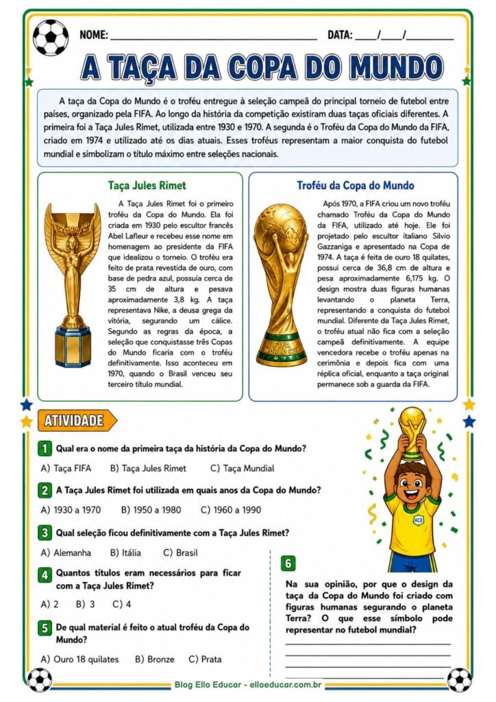 Atividades da Copa do Mundo para imprimir
