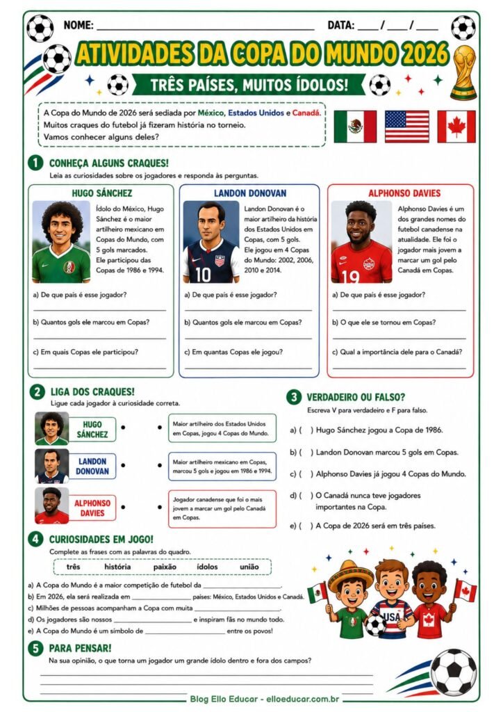 Atividades da Copa do Mundo para imprimir