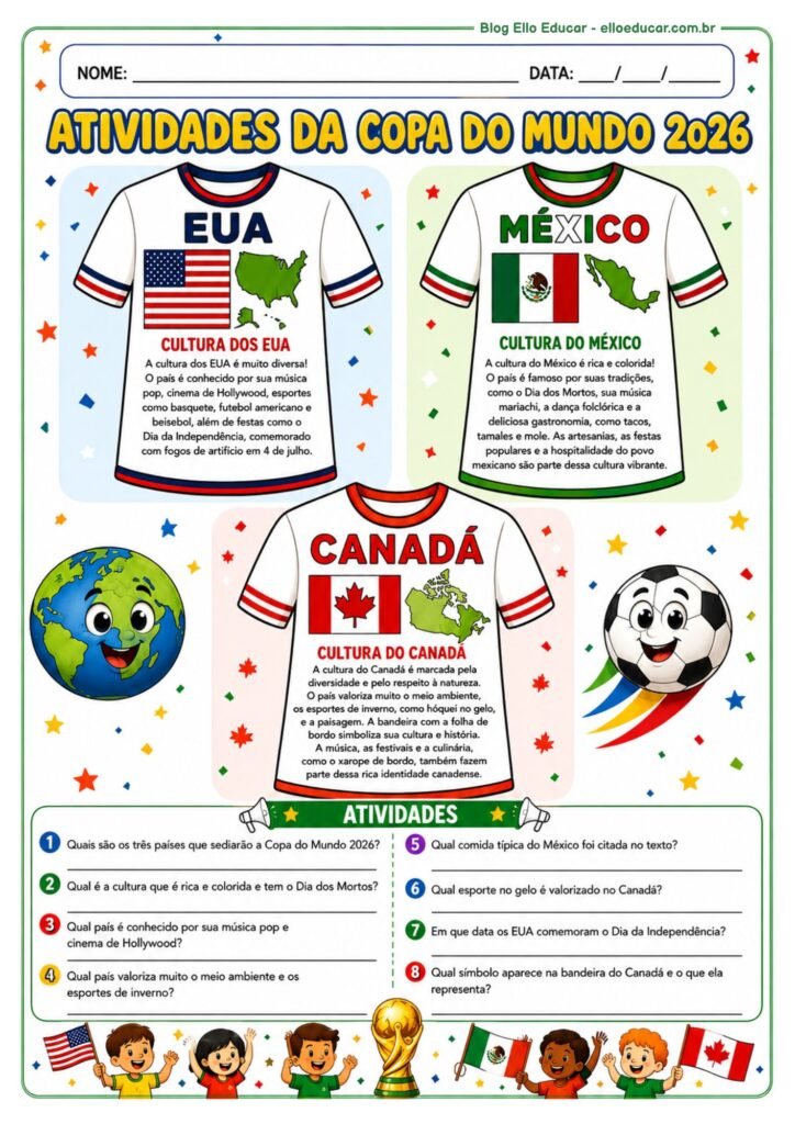 Atividades da Copa do Mundo para imprimir
