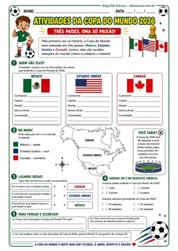 Atividades da Copa do Mundo para imprimir
