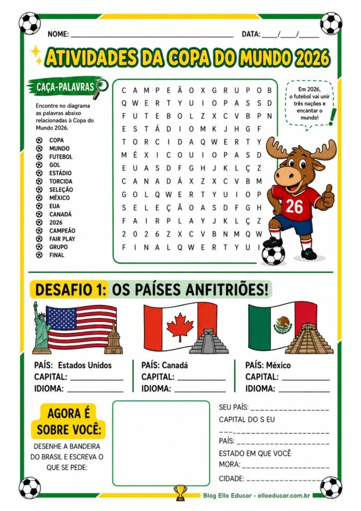 Atividades da Copa do Mundo para imprimir