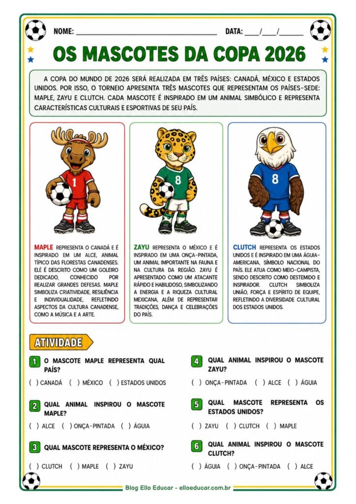 Atividades da Copa do Mundo para imprimir