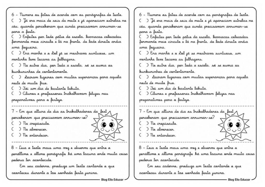 Atividades de Atividades de Português sobre Festas Juninas para 5° ano