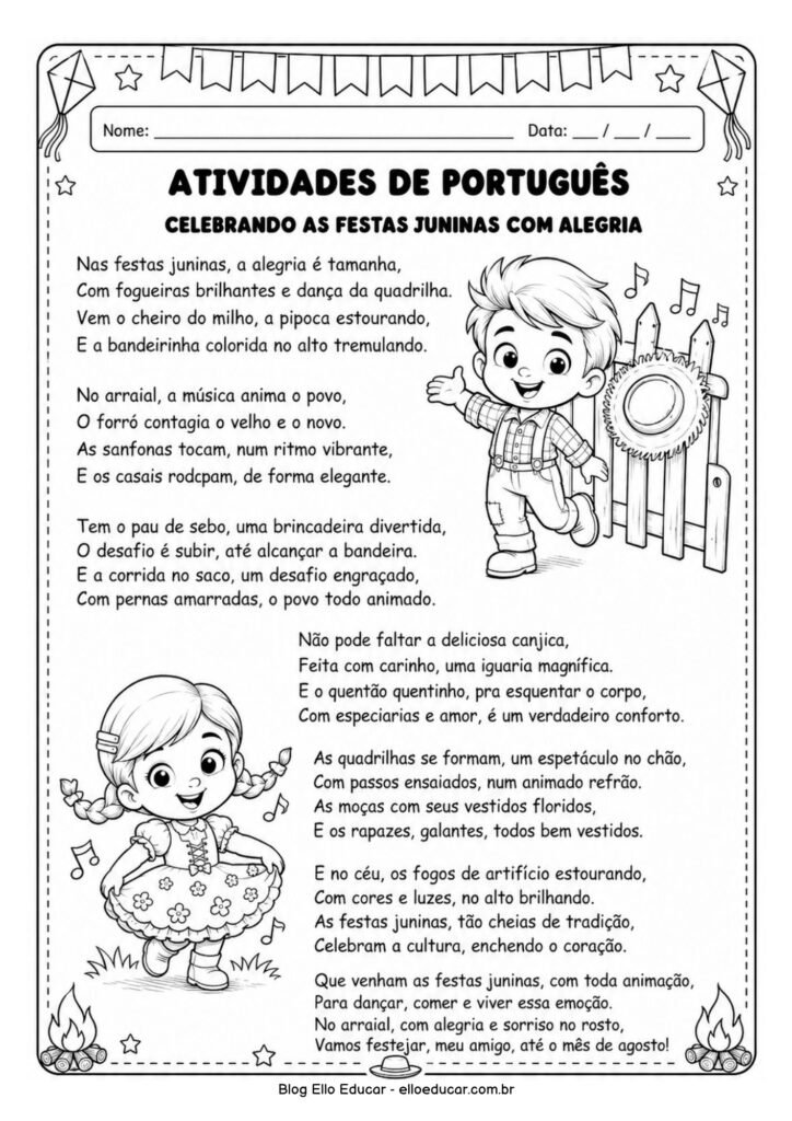Atividades de Atividades de Português sobre Festas Juninas para 5° ano 