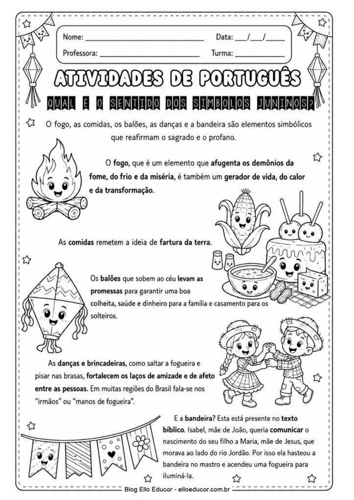 Atividades de Atividades de Português sobre Festas Juninas para 5° ano
