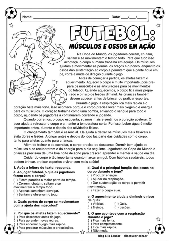 Atividades de Educação Física sobre a Copa do Mundo.