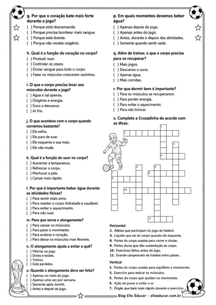 Atividades de Educação Física sobre a Copa do Mundo.
