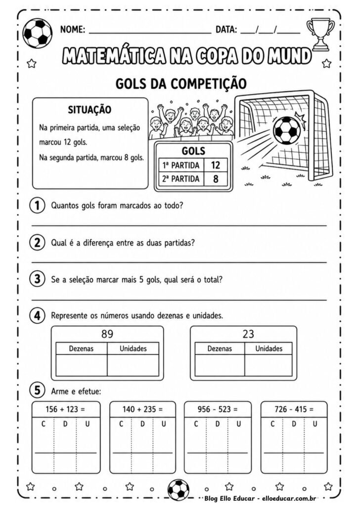 Atividades de Matemática da Copa do Mundo 3° ano