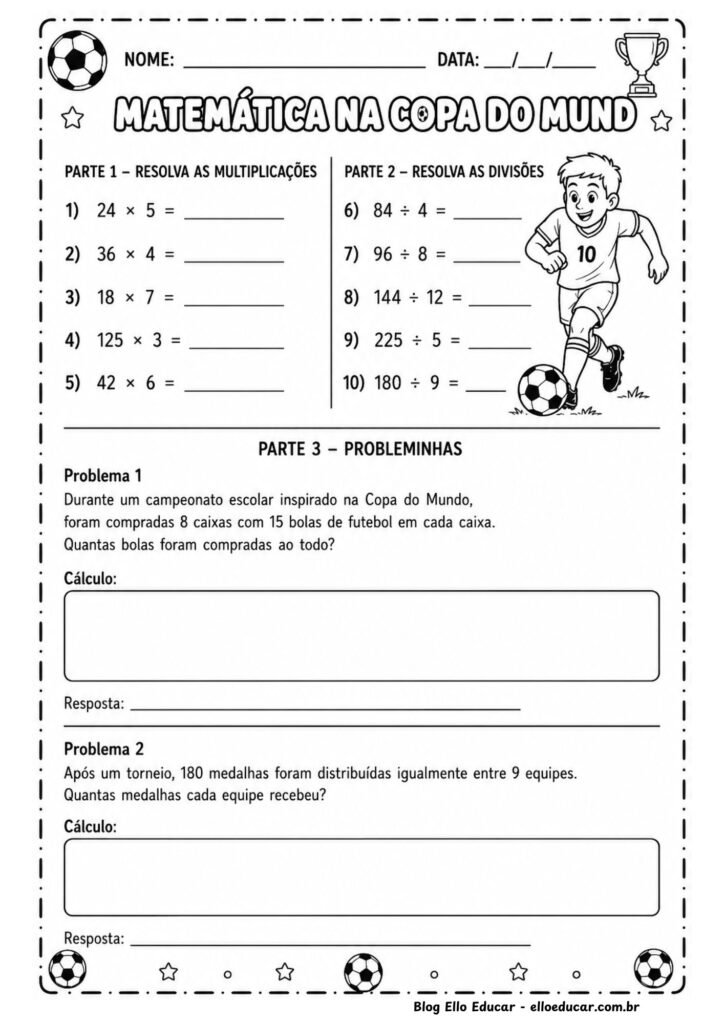 Atividades de Matemática da Copa do Mundo 4° ano