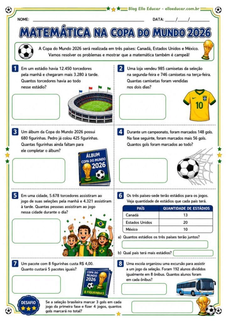 Atividades de Matemática da Copa do Mundo 5° ano