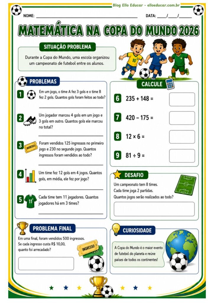 Atividades de Matemática da Copa do Mundo 5° ano