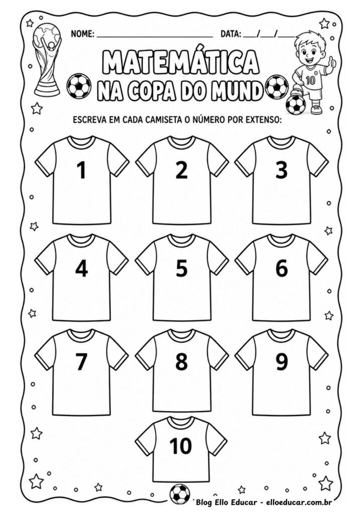 Atividades de Matemática da Copa do Mundo 1° ano.