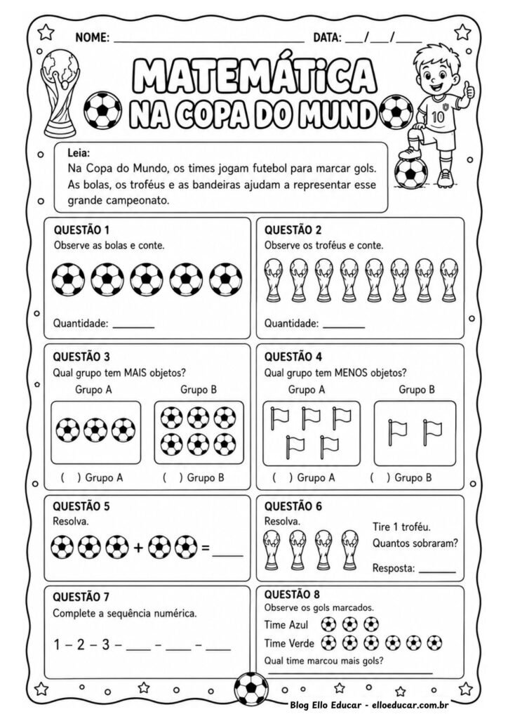 Atividades de Matemática da Copa do Mundo 1° ano.