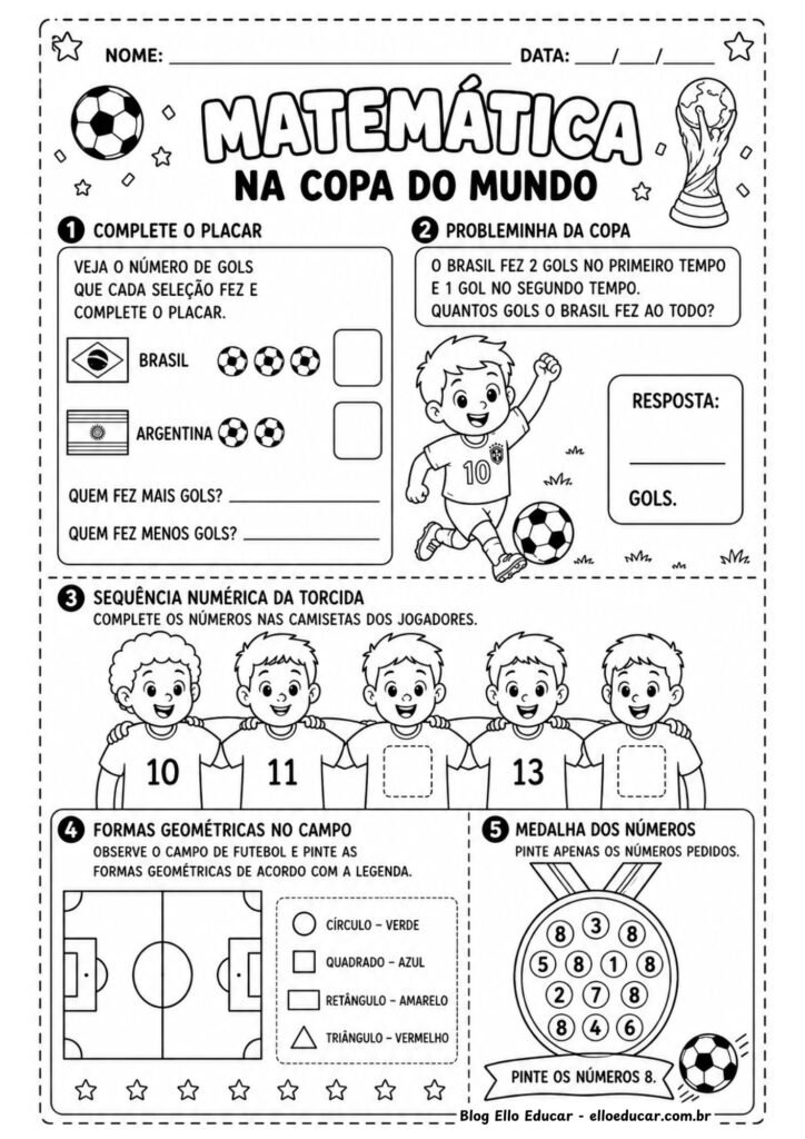 Atividades de Matemática da Copa do Mundo 1° ano.