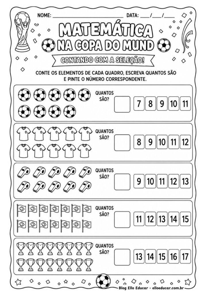 Atividades de Matemática da Copa do Mundo 1° ano.