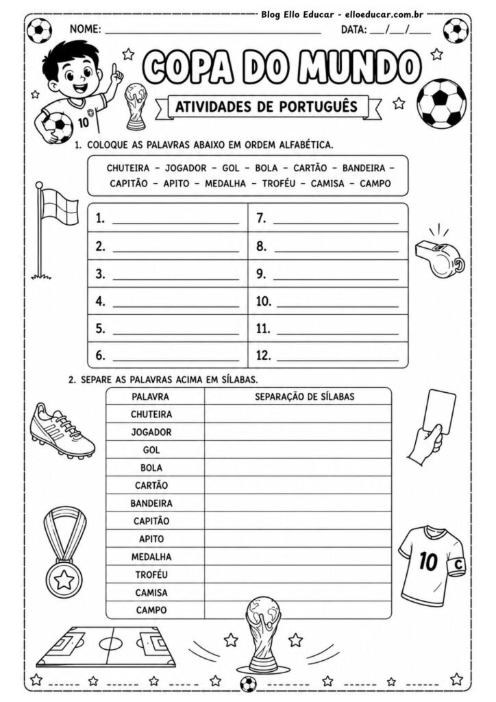 Atividades de português da Copa do Mundo 3° ano