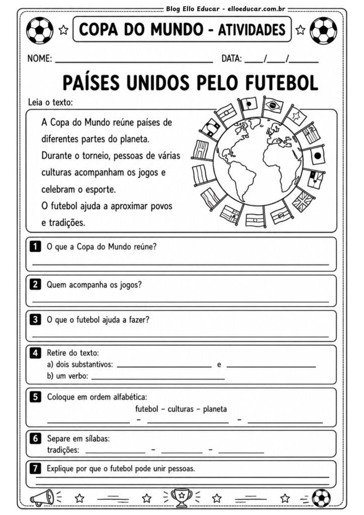 Atividades de português da Copa do Mundo 3° ano