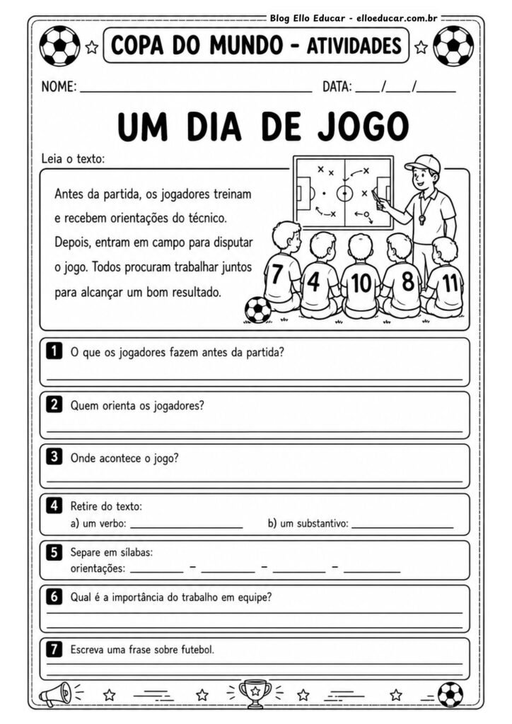 Atividades de português da Copa do Mundo 3° ano
