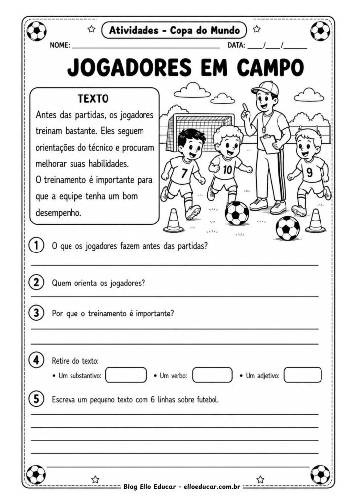 Atividades de português da Copa do Mundo 3° ano