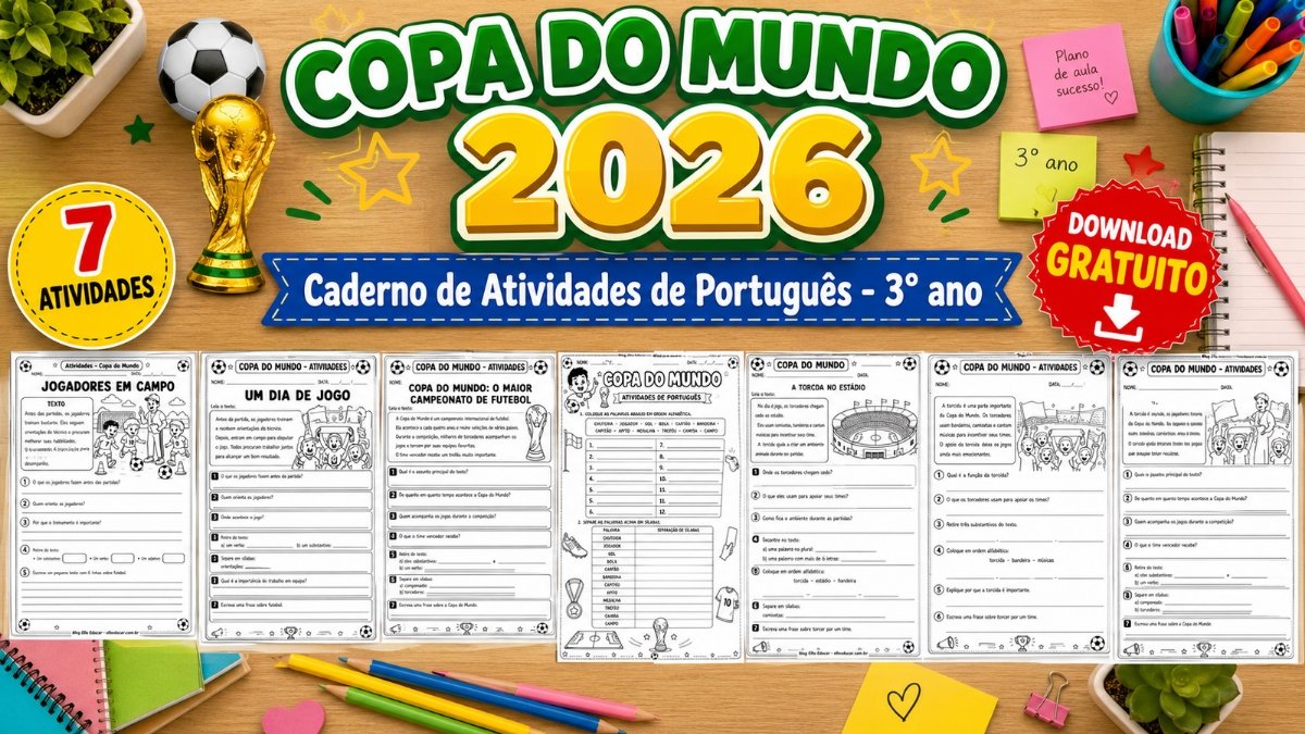 Atividades de Português da Copa do Mundo para 3º ano: Caderno completo para baixar