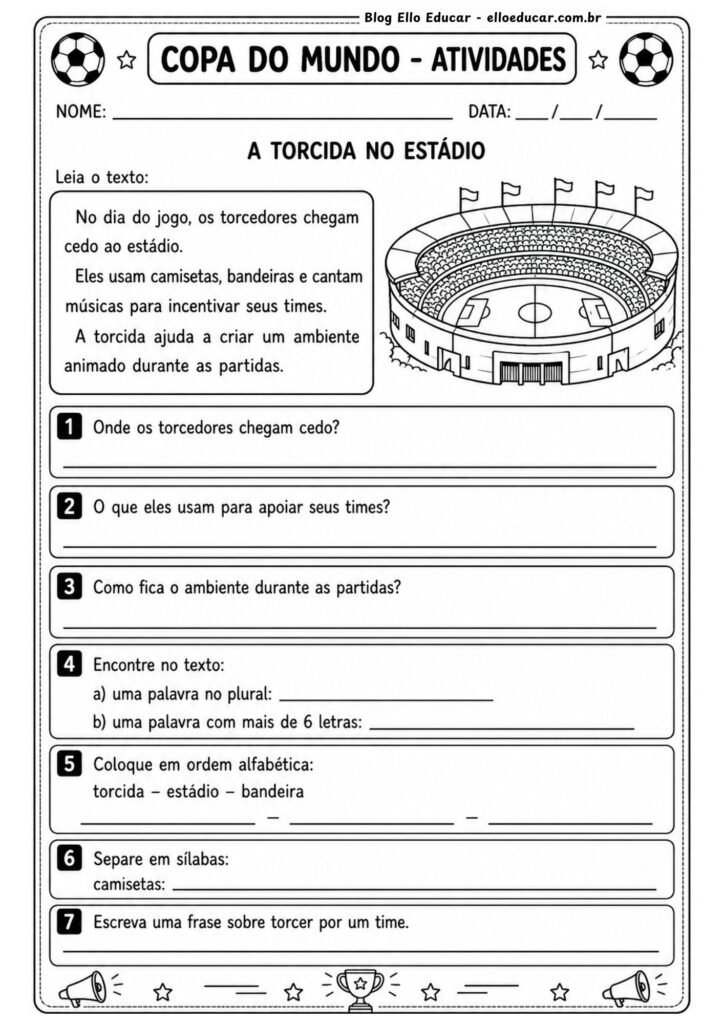 Atividades de português da Copa do Mundo 3° ano