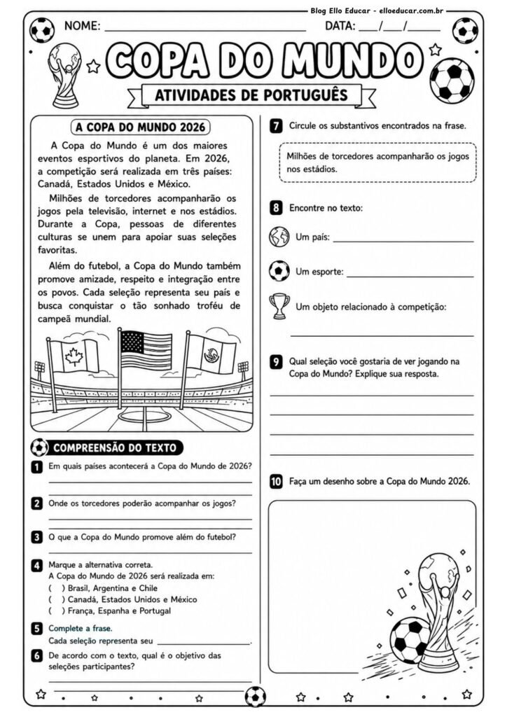 Atividades de português da Copa do Mundo 4° e 5° ano