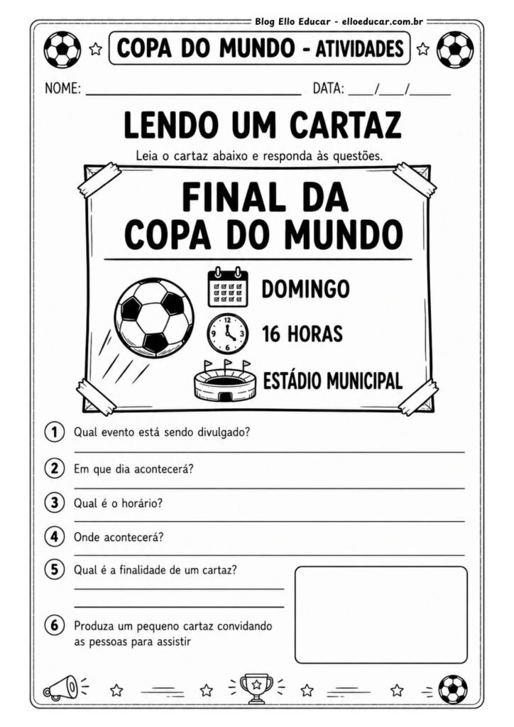 Atividades de português da Copa do Mundo 4° e 5° ano