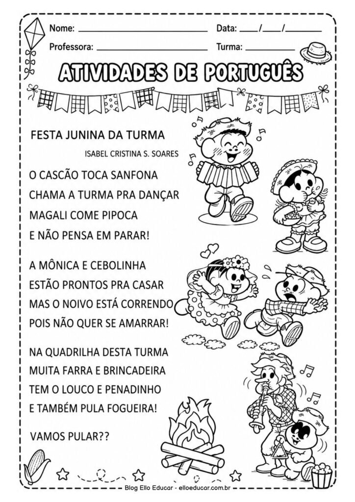 Atividades de Português sobre Festas Juninas para 2° ano