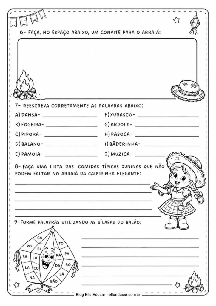 Atividades de Português sobre Festas Juninas para 2° ano