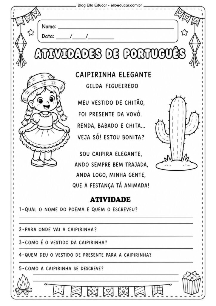 Atividades de Português sobre Festas Juninas para 2° ano