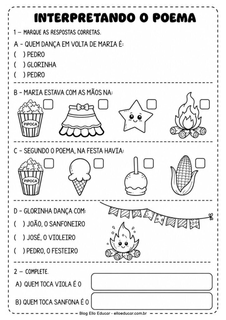 Atividades de Português sobre Festas Juninas para 2° ano