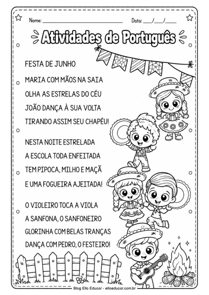 Atividades de Português sobre Festas Juninas para 2° ano