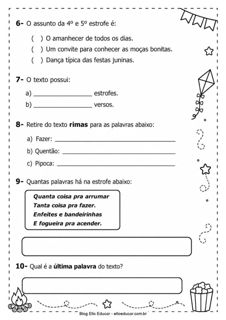 Atividades de Português sobre Festas Juninas para 3° ano
