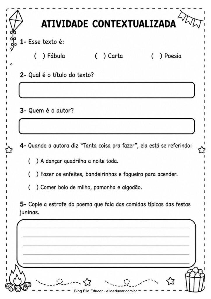 Atividades de Português sobre Festas Juninas para 3° ano