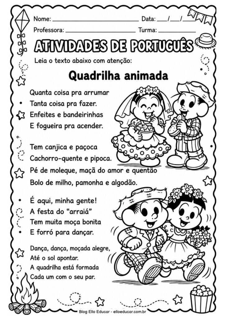 Atividades de Português sobre Festas Juninas para 3° ano