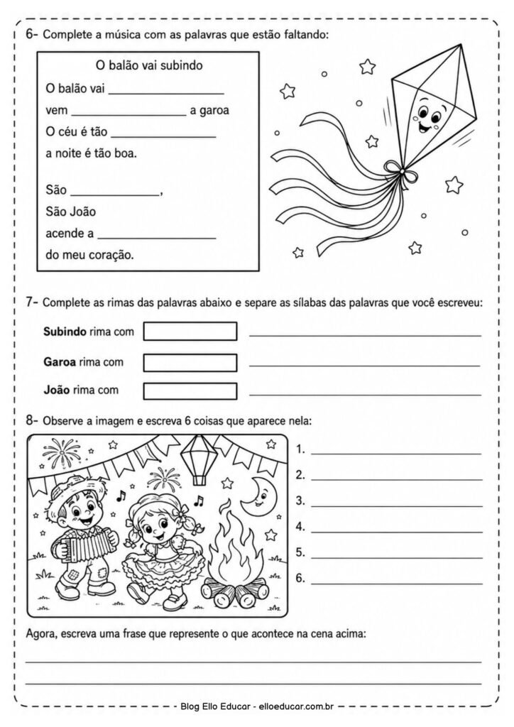 Atividades de Português sobre Festas Juninas para 3° ano