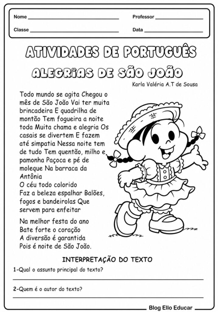 Atividades de Português sobre Festas Juninas para 4° ano